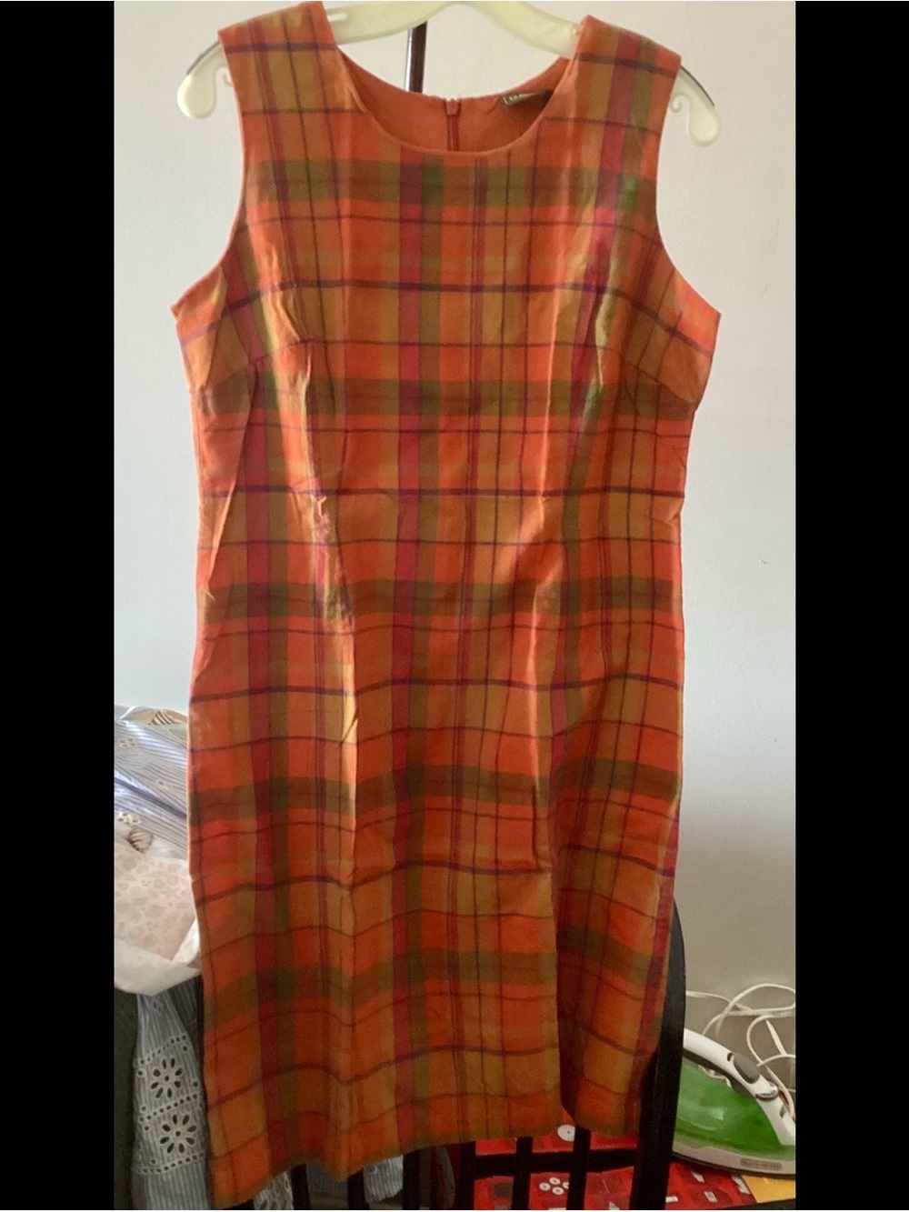 10 Vintage LLBean Orange Madras Plaid Sheath Dress Mini